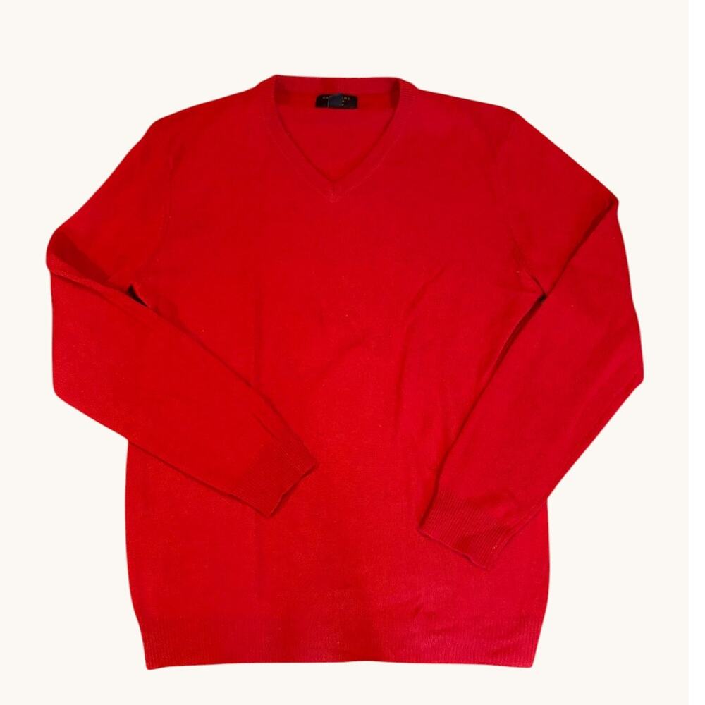 CLUB ROOM Men's 100% Cashmere Sweater MEDIUM Red V-Neck Preppy Holiday